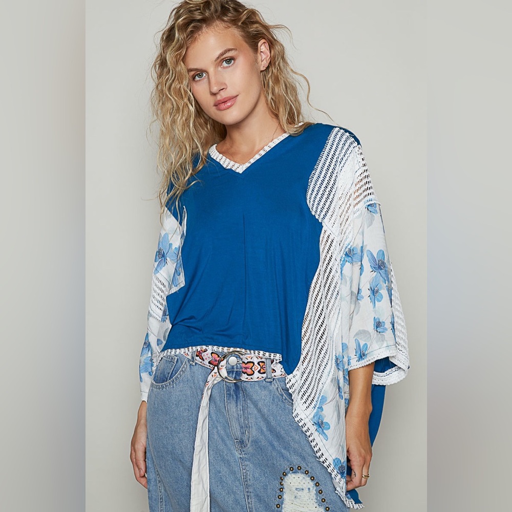 POL Blue 3/4 Sleeve Boxy Tunic